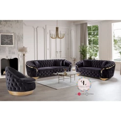 TURKISH SALE ITEMS BVLGARI 3+2 SEATER BLACK VELVET + GOLD DETAILING