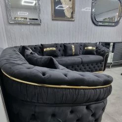 TURKISH NEW ARRIVALS - STOCK Ambassador Corner Sofa Range In Black & Gold Plush Velvet - 270cm X 270cm