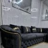 TURKISH NEW ARRIVALS - STOCK Ambassador Corner Sofa Range In Black & Gold Plush Velvet - 270cm X 270cm