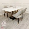 Furnish 365 ALL DINING TABLE SET Orion Gold 1.8 Polar White Sintered Stone Top + Astra Leather Dining Chair