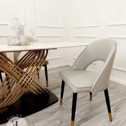 Furnish 365 ALL DINING TABLE SET Orion Gold 1.8 Polar White Sintered Stone Top + Astra Leather Dining Chair