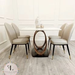 Furnish 365 Orion Gold 1.8 Polar White Sintered Stone Top + Sienna Dining Chairs