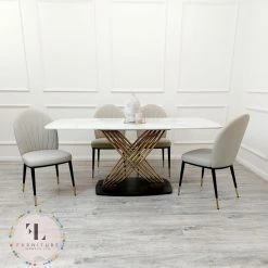 Furnish 365 Orion Gold 1.8 Polar White Sintered Stone Top + Sienna Dining Chairs