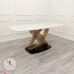 Furnish 365 Orion Gold 1.8 Polar White Sintered Stone Top + Sienna Dining Chairs