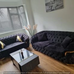 TURKISH SALE ITEMS BVLGARI 3+2 SEATER BLACK VELVET + GOLD DETAILING