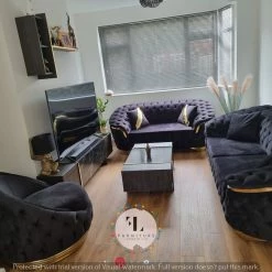 TURKISH SALE ITEMS BVLGARI 3+2 SEATER BLACK VELVET + GOLD DETAILING