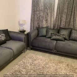 TURKISH Elmira 3+3 Seater In Grey & Chrome Plush Velvet