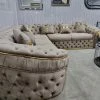 TURKISH Ambassador Corner Sofa Range In Beige & Gold Plush Velvet - 270cm X 270cm NEW ARRIVALS - STOCK