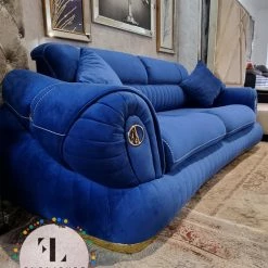 TURKISH Castillo Velvet Sofa 3+2 In Sapphire & Gold Plush Velvet SALE ITEMS