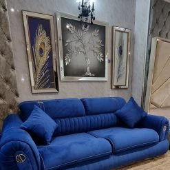 TURKISH Castillo Velvet Sofa 3+2 In Sapphire & Gold Plush Velvet SALE ITEMS