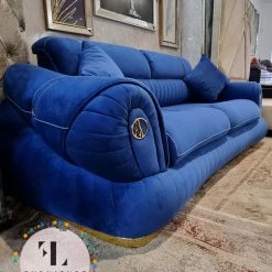 TURKISH Castillo Velvet Sofa 3+2 In Sapphire & Gold Plush Velvet SALE ITEMS