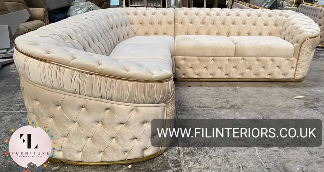 TURKISH Ambassador Corner Sofa Range In Dark Cream V-02 & Gold Plush Velvet - 270cm X 270cm