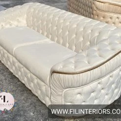 Furniture Imports LTD Ambassador 3+2 Seater In Cream V-01 & Gold Plush Velvet