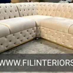 TURKISH Ambassador Corner Sofa Range In Dark Cream V-02 & Gold Plush Velvet - 270cm X 270cm