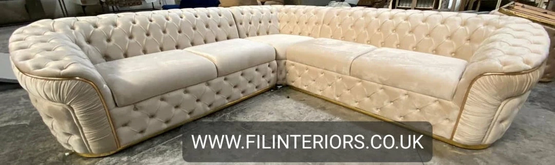 TURKISH Ambassador Corner Sofa Range In Dark Cream V-02 & Gold Plush Velvet - 270cm X 270cm