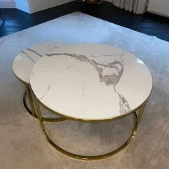 Furnish Cato Nest Of Coffee Table White Marble & Gold Frame