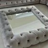 TURKISH DUBAI SOFA COLLECTION SQUARE CHESTERFIELD UPHOLSTERED FOOTSTOOL/COFFEE TABLE WITH GLASS