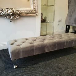 Furniture Imports LTD Plush Velvet Chesterfield FootStool With CRYSTAL DIAMONDS Pouffe Footstool Living Room Footstool