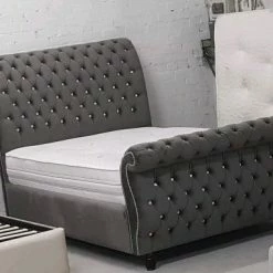 Furniture Imports LTD Swan Sleigh Chesterfield Plush Velvet Bed Frame Double King Size All Sizes. BED COLLECTION