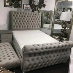Furniture Imports LTD Swan Sleigh Chesterfield Plush Velvet Bed Frame Double King Size All Sizes. BED COLLECTION
