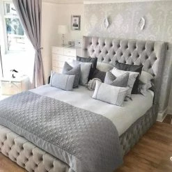 Furniture Imports LTD BED COLLECTION Luxe Curved Wingback Crushed Velvet Bed Frame