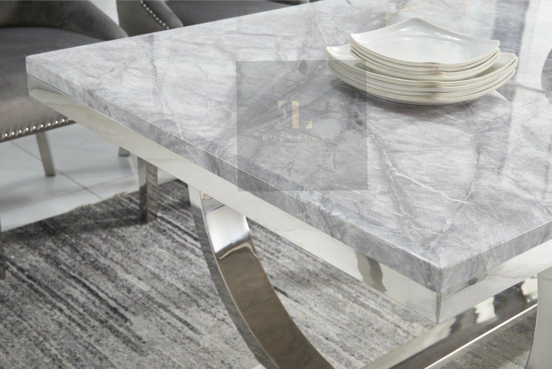 Furniture Imports LTD Valentino Arianna Grey Marble Dining Table Set