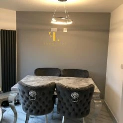 Furniture Imports LTD ALL DINING TABLE SET Valentino Imperial Grey Solid Marble Dining Table Set + Valentino Chairs