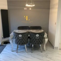 Furniture Imports LTD ALL DINING TABLE SET Valentino Imperial Grey Solid Marble Dining Table Set + Valentino Chairs