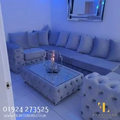 Furniture Imports LTD Square Chesterfield Upholstered Footstool/Coffee Table With Glass 3+2 SOFAS