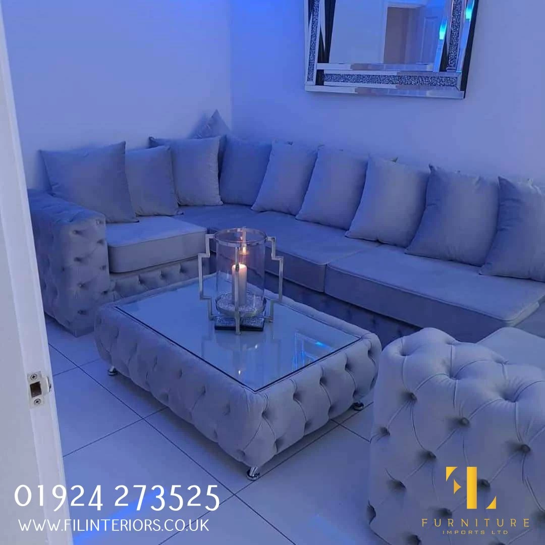 Furniture Imports LTD Square Chesterfield Upholstered Footstool/Coffee Table With Glass 3+2 SOFAS