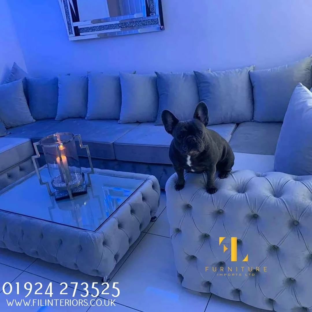 Furniture Imports LTD Square Chesterfield Upholstered Footstool/Coffee Table With Glass 3+2 SOFAS