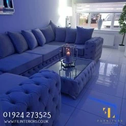 Furniture Imports LTD Square Chesterfield Upholstered Footstool/Coffee Table With Glass 3+2 SOFAS