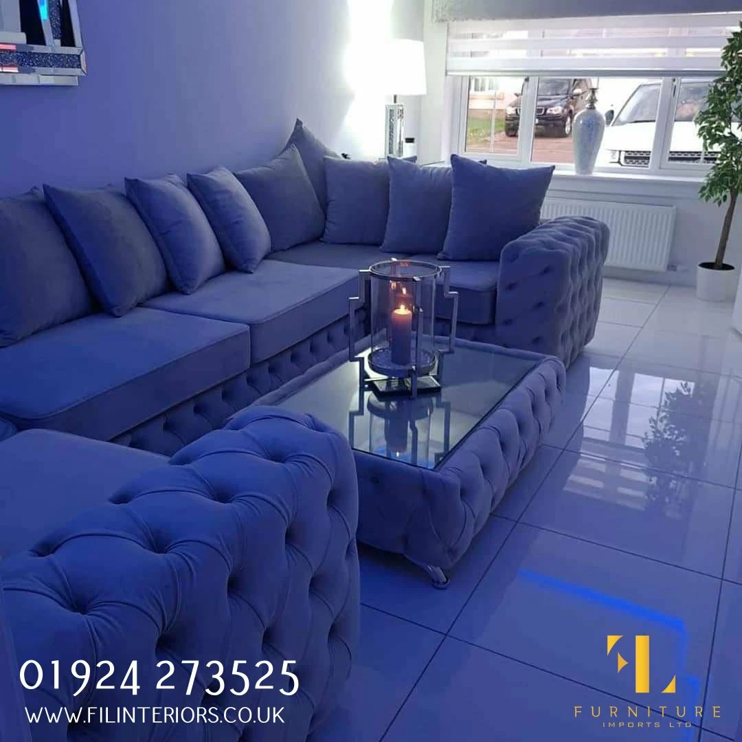 Furniture Imports LTD Square Chesterfield Upholstered Footstool/Coffee Table With Glass 3+2 SOFAS