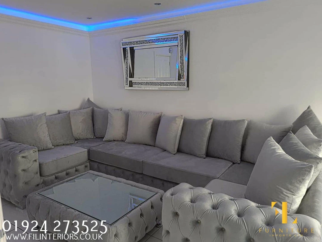 Furniture Imports LTD Square Chesterfield Upholstered Footstool/Coffee Table With Glass 3+2 SOFAS