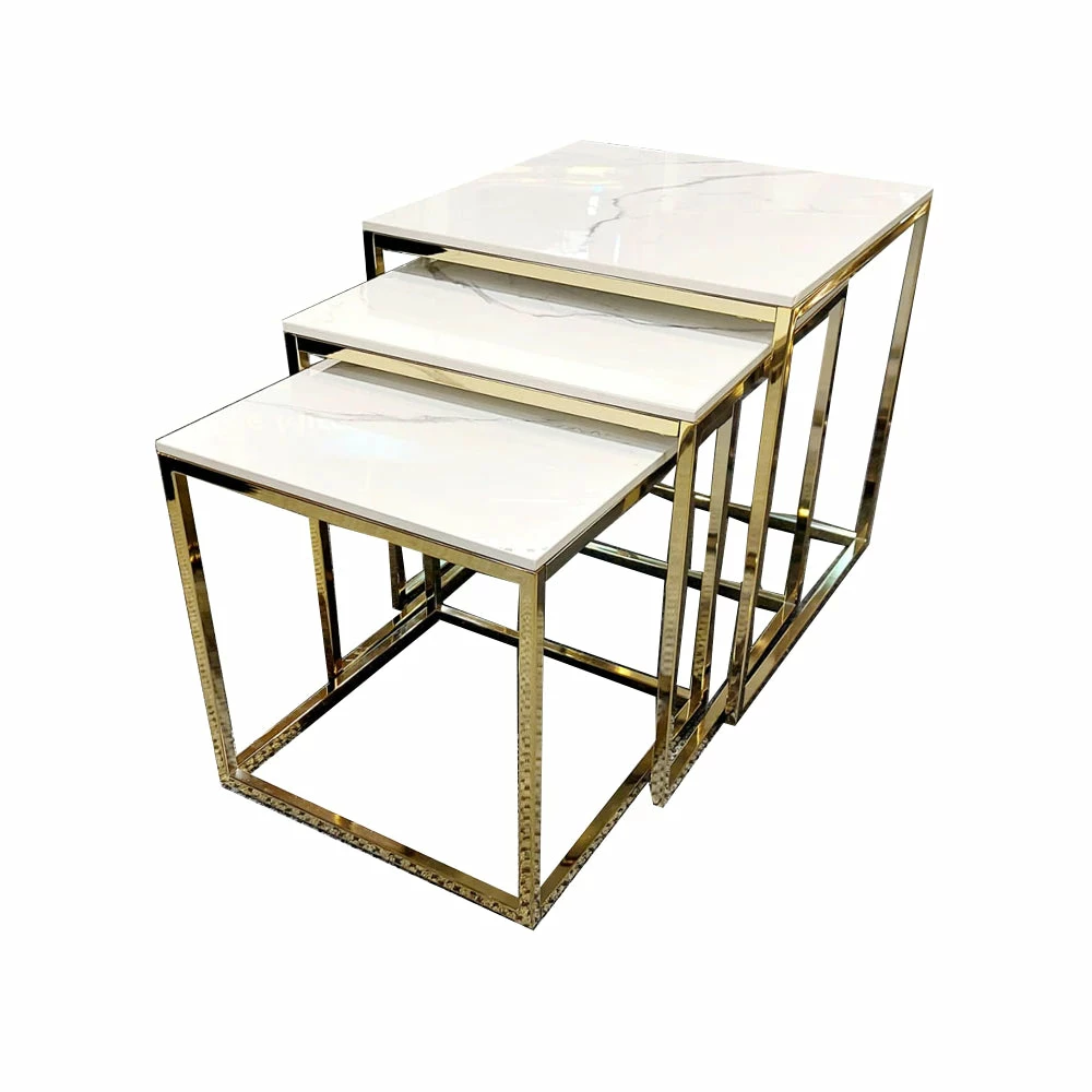 Furnish NEST OF TABLES Cato Nest Tables 3pc Square Gold/White
