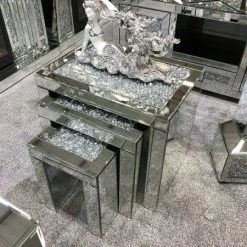 ASR INTERIOR Crushed Diamond Nest Of Tables MIRRORED FURNITURE