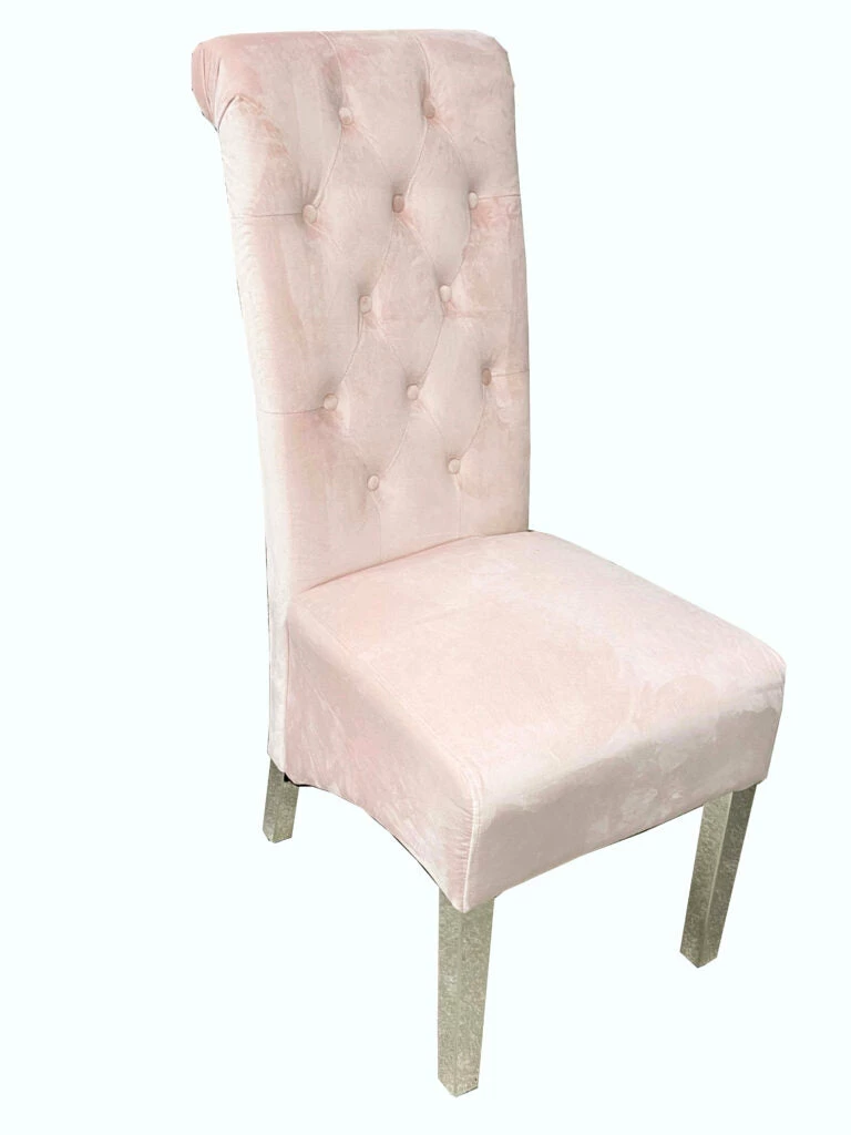ASR INTERIOR Sofia Dining Chairs Lion Knocker Chrome Legs Baby Pink + Chrome Legs