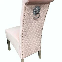 ASR INTERIOR Sofia Dining Chairs Lion Knocker Chrome Legs Baby Pink + Chrome Legs
