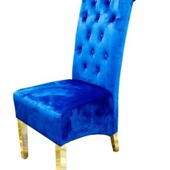ASR INTERIOR Sofia Dining Chairs Lion Knocker Chrome Legs BLUE + CHROME LEGS