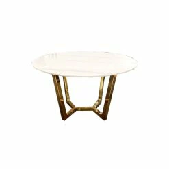 Furnish Lucien Gold 1.2 Round Dining Table With Polar White Sintered Stone Top