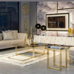 TURKISH Karze 2+2 Cream & Gold Plush Velvet