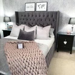 Furniture Imports LTD BED COLLECTION Luxe Curved Wingback Plush Velvet Bed