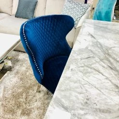 ASR INTERIOR Valentino Blue Velvet Dining Chair DINING CHAIRS