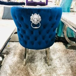 ASR INTERIOR Valentino Blue Velvet Dining Chair DINING CHAIRS
