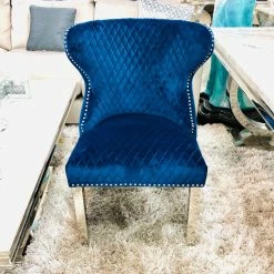 ASR INTERIOR Valentino Blue Velvet Dining Chair DINING CHAIRS