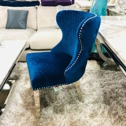 ASR INTERIOR Valentino Blue Velvet Dining Chair DINING CHAIRS