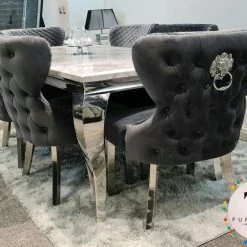 Furniture Imports LTD ALL DINING TABLE SET Valentino Imperial Grey Solid Marble Dining Table Set + Valentino Chairs