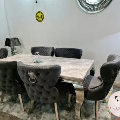 Furniture Imports LTD ALL DINING TABLE SET Valentino Imperial Grey Solid Marble Dining Table Set + Valentino Chairs