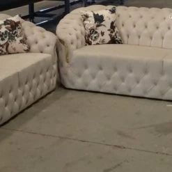 Furniture Imports LTD Bvlgari 3+2 Seater Cream Velvet + Gold Detailing SALE ITEMS