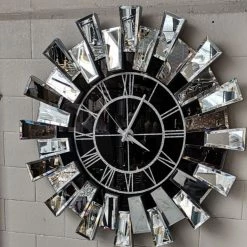 Furniture Imports LTD CLOCKS Starburst Mirrored Wall Clock SILVER